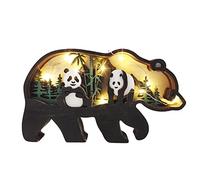 Cymwer Wooden Panda/Hummingbird Red/Bird Statue Hollow Multi-Layer Forest Animals Ornaments with Light Animal Hand Carved Crafts Desktop Ornament Home Ornament Shelf Table Animal Silhouette