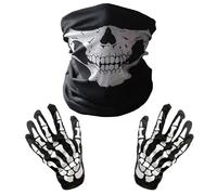 CYMYGS 1pcs Skeleton Gloves and Skull Face Mask Half Ghost Bones, Skull Mask and Gloves, Suitable for Adult Halloween Dance Cosplay Costume Party, Hunting, Fishing, Skateboard, Ski, Halloween Party