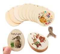 CYMYGS 24pcs Easter Wooden Crafts Wood Ornaments Kits, Easter Hanging Decorations Egg Shaped Blank Wood Cutout Chips Easter, DIY Eggs Hanging Set,Kids Painting Arts Crafts for Crafts Spring