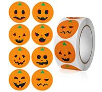 CYMYGS 500Pcs Autumn Pumpkin Stickers, Halloween Decorating Sticker, Round Circle Self-Adhesive Decals for Parties