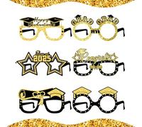 CYMYGS 6 Pcs Graduation Party Glasses, Class of 2025 Graduation Party Decorations, Glitter Props Fancy Paper Eyeglasses for Celebrations Family Graduating Photo Props Supplies (Black, Gold)