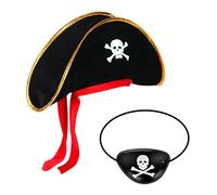 CYMYGS Pirate Accessories, Pirate Hat and Pirate Eye Patch, Halloween Captain Dress Up Set Skull Print Captain Costume Cap with Eye Patch for Funny Party Caribbean Fancy Dress Cosplay