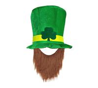 CYMYGS St Patrick's Day Costume, 1pcs brown beard and 1pcs Adjustable Celebration Hat With Buckles, Green Irish Holiday Headwear, St Patrick's Day Supplies Photo Props for Irish Carnival Party