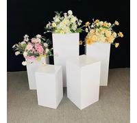 CYMYYDS 5 Pcs Square Cylinder Stand Pedestal Display, Metal Cake Stand Dessert Display, Stand Backdrop Columns for Cakes Birthday Dessert Display Table Plinths Pillars for Decoration,White