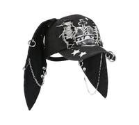 Cynefoa Y2k Grunge Hat Denim Bunny Ear Cap Distressed Baseball Cap Iron Ring Punk Kpop Outfits for Women Accessories Unisex(Black White)