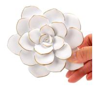 Cynkeyee 3D Succulent Sculpture Wall Hanging - White Lotus Resin Floral Art Decoration for Bedroom Living Room Patio Hallway Small Accent Piece 3.5x4x1.25 Inches