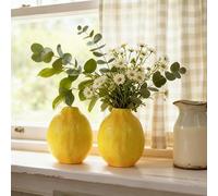 Cynkeyee Unique Lemons Shaped Vase for Decor - Set of 2 Fruit Shaped Vase, Ceramic Vases Decor for Flowers, Fake Lemon Decorations Vases for Centerpieces, Living Room, Office 3.5 x 3.5 x 4.5 Inch