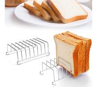 CYNNXIA 2 PCS Toast Rack Stainless Steel Toast Cooling Rack 8 Slice Toast Bread Rack Holder Grid Bread Loaf Slice Stand Rectangle Air Fryer Accessories for Breakfast