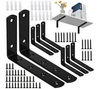 CYNNXIA 8 PCS Shelf Brackets Heavy Duty Floating Shelf Brackets 90 Degree Angle Corner Bracket Black L Bracket Wall Mounted Shelving Supporter with 48 Pcs Screws and 16 Pcs Anchors (75x125mm)