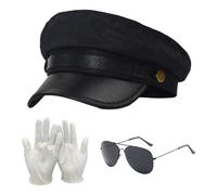 CYNOSURETECH 1 Flat Cap With 1 Pair Of Gloves And 1 Glasses, Driver Hat, Simple Hat, Costume Accessories, Cosplay Accessories