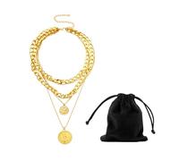 CYNOSURETECH 1 Hip Hop Multi-Layered Round Necklace Set, Comes With 1 Storage Bag, Gold Pendant Necklace, Thick Necklace, Personalized Fashion Necklace, Women's Pirate Necklace