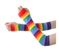 CYNOSURETECH 1 Pair of Colorful Striped Sleeves, Arm Warmers, Fingerless Gloves, Fashionable Rainbow Sleeves for Women, Party Dress Gloves, Carnival Rainbow Costumes