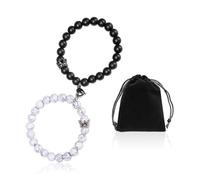 CYNOSURETECH 1 Pair of Crown Couple Bracelets + 1 Storage Bag, Black and White Magnetic Love Bracelet, Natural Stone Bead Bracelet, Suitable as a Couple Gift for Boys and Girls