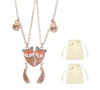 CYNOSURETECH 1 Pair of Fox Necklaces, 2 Velvet Bags, Friendship Necklace, Stainless Steel Animal Chain, Magnetic Necklace, Suitable as Birthday Gifts and Christmas Surprises