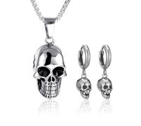 CYNOSURETECH 1 Pair of Skull Earrings and 1 Skull Necklace, Gothic Jewelry, Fashionable Personalized Jewelry, Creative Jewelry