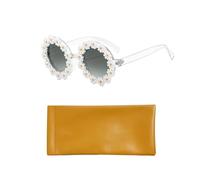 CYNOSURETECH 1 Piece Clear Frame Daisy Sunglasses and 1 Piece Orange Glasses Bag, Hippie Glasses for Women, Sunflower Costume for Women, Party Floral Sunglasses