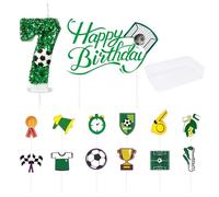 CYNOSURETECH 1 Piece Of Football Element Number 7 Candle And 13 Pieces Of Football Theme Inserts, Cake Decorations, Children'S Birthday Party Supplies