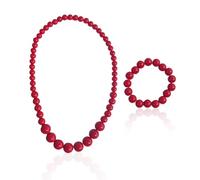 CYNOSURETECH 1 Piece Pearl Necklace with 1 Piece Pearl Bracelet, Long Pearl Necklace, Acrylic Necklace and Bracelet, Costume Jewelry Accessories, (Red).