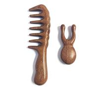 CYNOSURETECH 1 Sandalwood Comb, Equipped With 1 Sandalwood Nose Scraper, Wooden Comb, Thick Wide Comb, Wooden Massage Comb, Retro Wide-Tooth Comb, Anti-Static Hair Comb