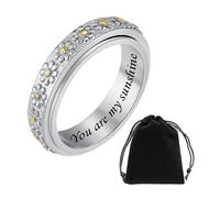 CYNOSURETECH 1 Silver Daisy Ring, Black Storage Bag, Women's 360° Rotating Ring, Sunflower Jewelry, You Are My Sunshine Gift