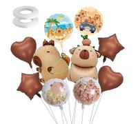 CYNOSURETECH 10 Pieces Capybara Themed Balloons & 2 Rolls White Ribbon, Multicolor Aluminium Foil Balloons, Modern Animal Cartoon Party Decor, Unisex, Choking Hazard