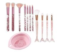 CYNOSURETECH 11pc Makeup Brush Set & 1pc Cleaning Bowl, Synthetic Bristles, Pink, For Foundation, Blush, Eyeshadow