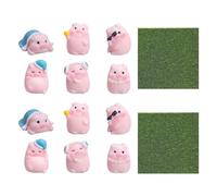 CYNOSURETECH 12 Cartoon Pig Ornaments And 1 Piece Of Simulated Moss, Creative Resin Crafts, Home Desktop Decoration, Car Interior Decoration