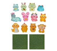 CYNOSURETECH 12 Pieces Of Resin Animal Models And 2 Simulated Lawns, Luminous Animal Ornaments, Doll House Decorations, Creative Animal Ornaments