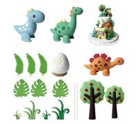 CYNOSURETECH 16 Pieces Of Dinosaur Forest Theme Ornaments, Cake Decoration Ornaments, Children'S Cake Decoration, Party Supplies