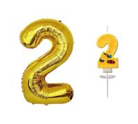 CYNOSURETECH 1Pc Excavator Birthday Candle, 1Pc Large Number Balloon, 2 Year Old Kids Birthday Decoration, Excavator Themed Cake Toppers, Kids Birthday Party Supplies