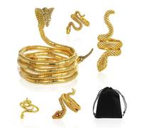 CYNOSURETECH 1pc Gold Snake Chain and 1pc Gold Snake Ring with 1pc Black Storage Bag, Snake Bracelet, Snake Jewelry, Snake Jewelry Set, Adjustable Necklace, Women's Jewelry