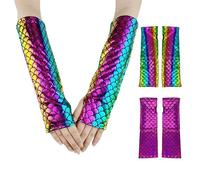 CYNOSURETECH 2 Pairs of Fish Scale Fingerless Gloves, Mermaid Scale Gloves, Fish Scale Half Finger Gloves, Halloween Stage Performance Gloves, Costume Accessories