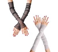 CYNOSURETECH 2 Pairs Of Lace Arm Warmers, Lace Sun Protection Arm Warmers, Mesh Arm Stockings, Tulle Gloves, Fingerless Gloves, Prom Party Sleeves