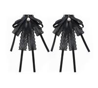 CYNOSURETECH 2 Pcs Lace Bow Tie for Women, Vintage Pearl, Large Size, Elegant Gothic Brooch for Shirt