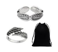 CYNOSURETECH 2 Piece Adjustable Rings with 1 Piece Storage Bag, Open Spring Ring for Women, Personalized Unisex Ring, Vintage Silver Ring for Women