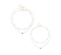 CYNOSURETECH 2-Piece Double Layer Love Chain Set - Women's Layered Gold Anklet and Necklace
