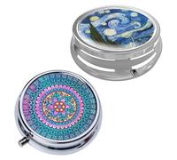 CYNOSURETECH 2 Pieces 3 Compartment Blue Metal Round Waterproof Airtight Portable Pill Box