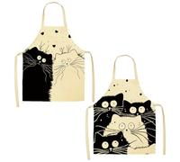 CYNOSURETECH 2 Pieces Black And White Cat Aprons, Cute Animal Aprons, Home Baking Aprons, Waterproof Cooking Aprons, Kitchen Cleaning Aprons, Gardening Aprons