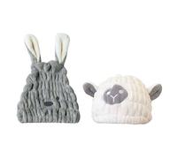 CYNOSURETECH 2 Pieces Cartoon Embroidered Unisex Kids Hair Drying Caps, Light Gray & White, Absorbent, Elastic, Shower Caps