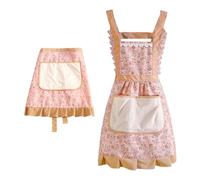 CYNOSURETECH 2 Pieces Floral Pattern Aprons, Large Pocket Aprons, Cotton Aprons, Cleaning Aprons For Women, Adjustable Kitchen Cooking Aprons, Barbecue Aprons, Gardening Aprons