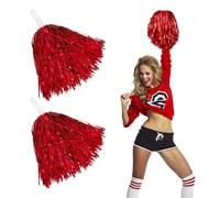 CYNOSURETECH 2 pieces metal foil cheer ball set, sports cheer balls, sports pompoms, carnival cheer balls, cheerleading hand flowers, suitable for stage performances, cheerleading, dance (red)
