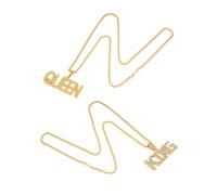 CYNOSURETECH 2 Pieces of Hip-Hop Necklace, Men's Gold Necklace, Men's Chain, Big Gold Chain, Rapper Necklace, King Pendant Chain, Queen Pendant Chain, Very Suitable for Carnival, Theme Party