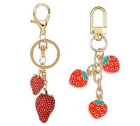 CYNOSURETECH 2 Pieces Strawberry Keychains, Creative Fruit Keychains, Cute Bag Charms, Metal Key Accessories