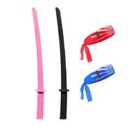 CYNOSURETECH 2 Pieces Telescopic Sword Black Katana and 2 Pieces Samurai Headbands, Role Play Props, Creative Party Dress up Accessories, Safe and Reusable