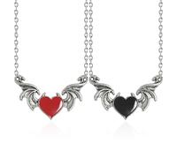 CYNOSURETECH 2 Pieces Unisex Gothic Punk Love Bat Necklace, Red, Black