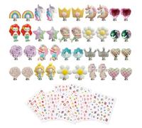 CYNOSURETECH 20 Pairs Of Cute Ear Clips And 10 Nail Decoration Stickers, Creative Cartoon Earrings, Children'S Earrings, Girls' Dress-Up Supplies