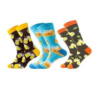 CYNOSURETECH 3 Pairs Of Beer Print Socks, Creative Socks, Fun Socks, Mid-Calf Socks For Men, Soft And Comfortable Cotton Socks