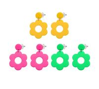 CYNOSURETECH 3 Pairs of Earrings, Yellow, Rose Red, Green, Chrysanthemum, Retro, Acrylic, Neon, Ladies and Girls Earrings