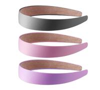 CYNOSURETECH 3-Piece Satin Headband Set, Thick Padded, Non-Slip, Unisex Adult, Black, Pink, Purple