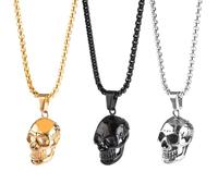 CYNOSURETECH 3 Pieces of Skull Necklaces, Fashionable Personality Necklaces, Punk Style Necklaces, Gothic Necklaces, Clothing Accessories
